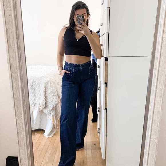 Ella moss dark wash studded wide leg jeans size 28 - Picture 1 of 12